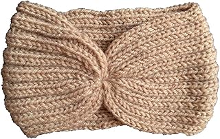 رباط راس من الصوف بتصميم كروشيه -بني فاتح