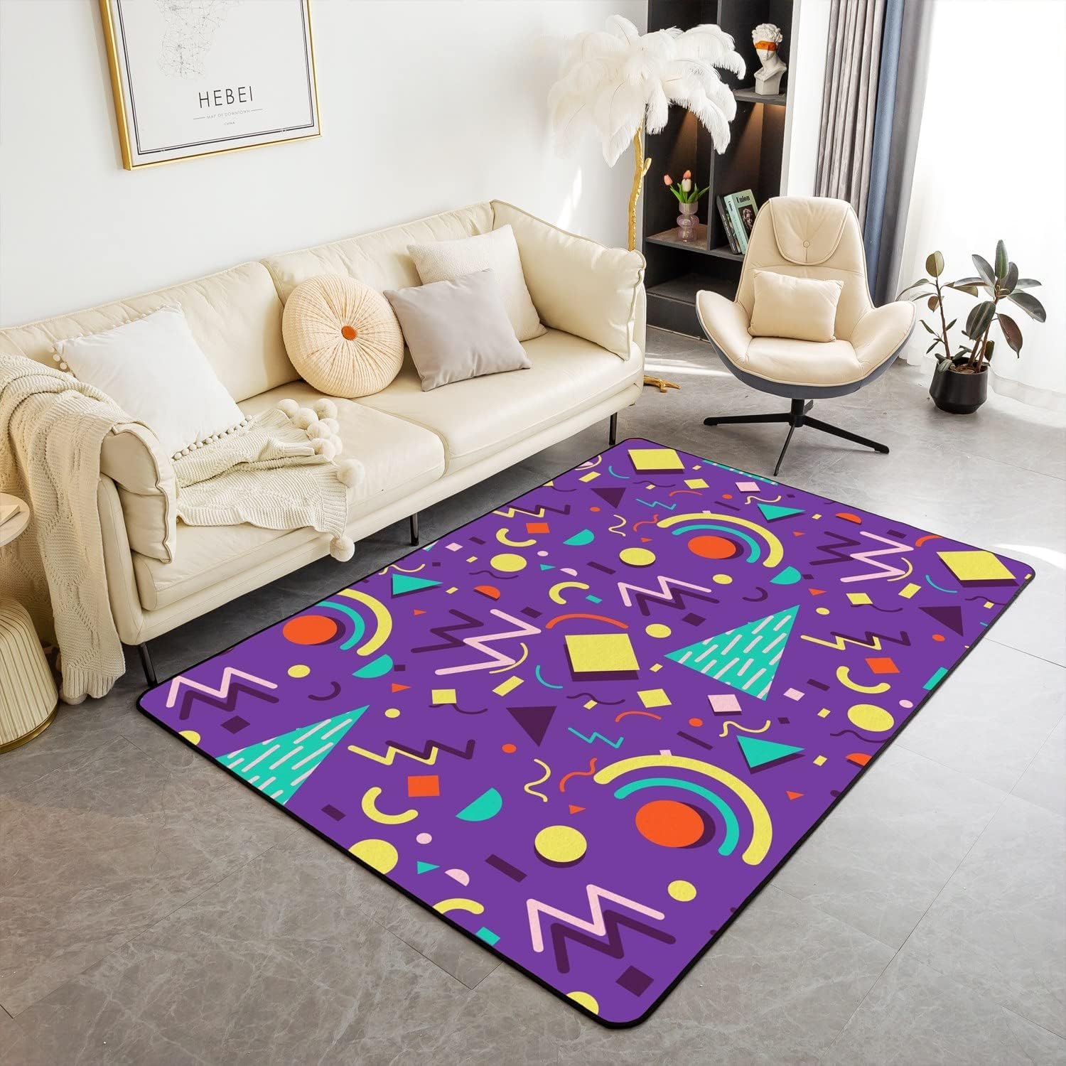 Tapis doux au toucher géométrie colorée 3D grand format 100x200 cm facile à nettoyer
