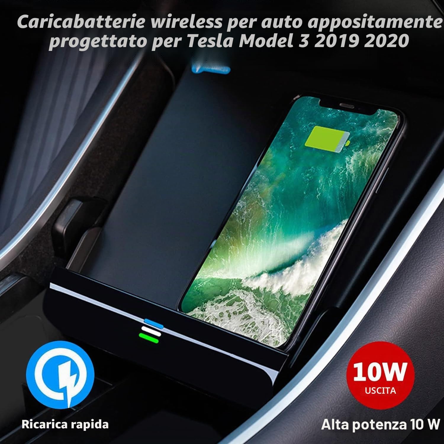 Caricatore Wireless per Tesla Model 3 2019 2020,Caricatore Senza Fili Per Auto,15W Qi Caricatore Wireless Auto,Wireless Vassoio Ricarica Rapida,Accessori Caricatore Console Centrale