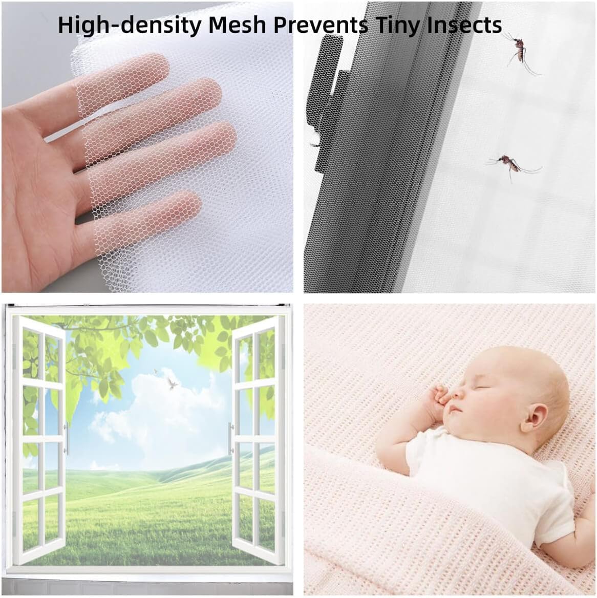 Goaycer Fly Screens for Windows 2Pack Window Netting for Insects Bug Net for Windows Mosquito Net Mesh Window (130x150CM,White) - Image 3