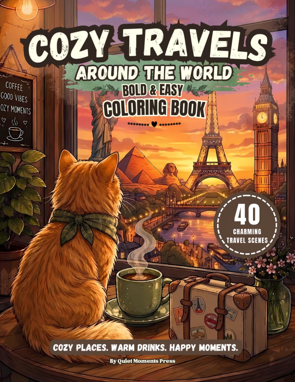 Cozy Travels Around The World: Bold And Easy Coloring Book (Quiet Moments Press)