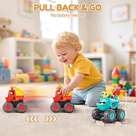 Toys for 1 Year Old Boy, Monster Truck Toys Construction Cars for Toddler 1-3 Crane Truck Dump Excavator Pull Back Car Toddler Toys for Baby 12-18 Months 1 Year Old Boy Gifts for Birthday Xmas