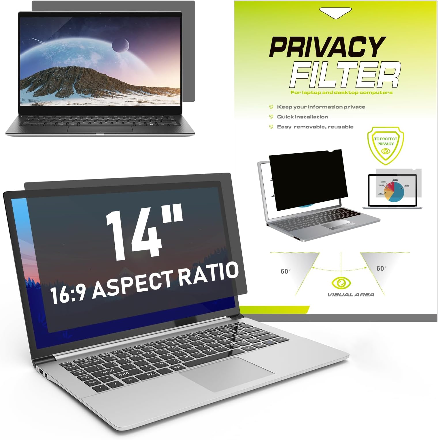 – Universal 14 Inch Laptop Privacy Screen Protector for 14" Laptops, Anti-Glare & Blue Light Filter, UV Protection, Privacy Screen Filter (12.2"x6.85") Reduces Eye Strain (16:9)