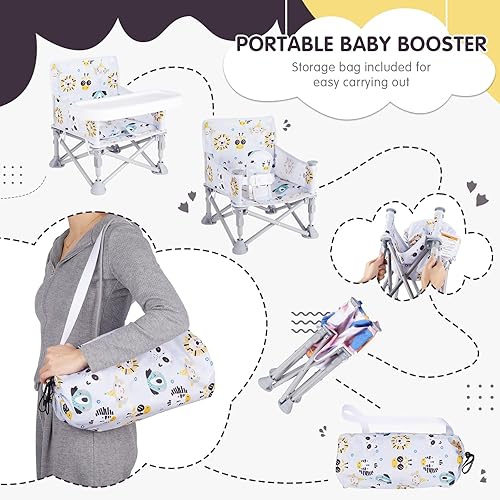 Miniatura 7 de Silla de bebé portátil, asiento elevador plegable con bandeja para mesa de comedor, silla de camping compacta para césped, playa, viajes, bebés de 6