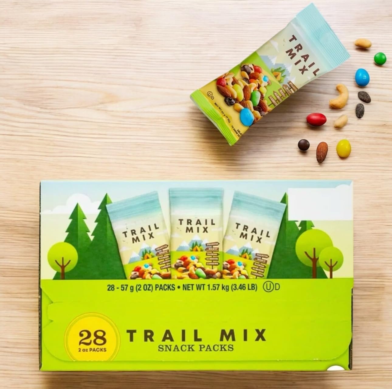 Trail Mix Snack Packs – 28 Count, 2 oz Each – Peanuts, Almonds, Cashews, Raisins & Chocolate