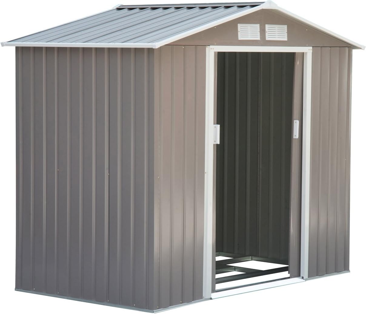 7' x 4' Outdoor Storage Shed, Garden Tool Metal Shed with Foundation Kit, Double Lockable Door, Air Vents and Sloping Roof, for Backyard, Patio, Lawn, Gray