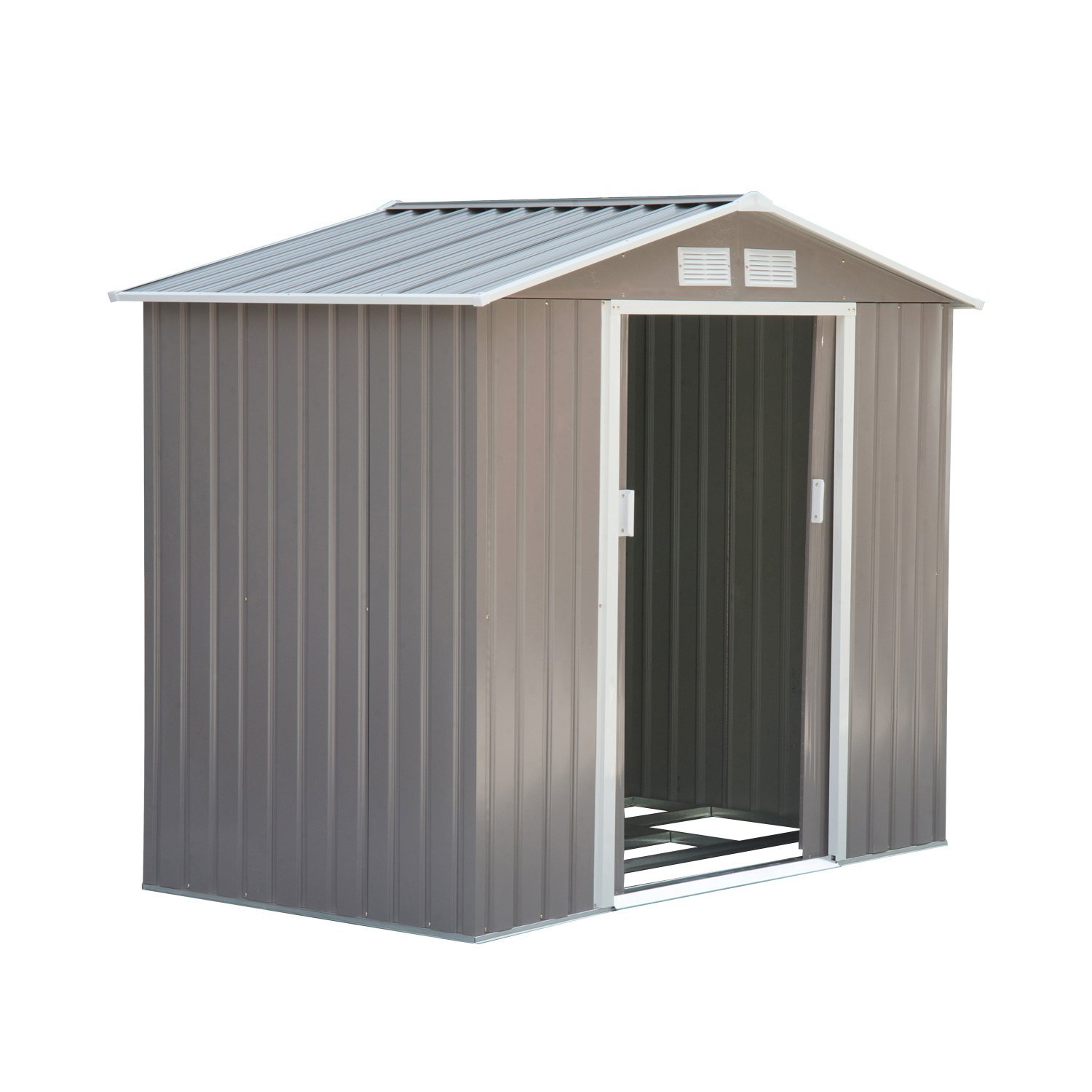 OutsunnyOutdoor Storage Shed, Garden Tool Metal Shed with Foundation Kit, Double Lockable Door, Air Vents and Sloping Roof, for Backyard, Patio, Lawn