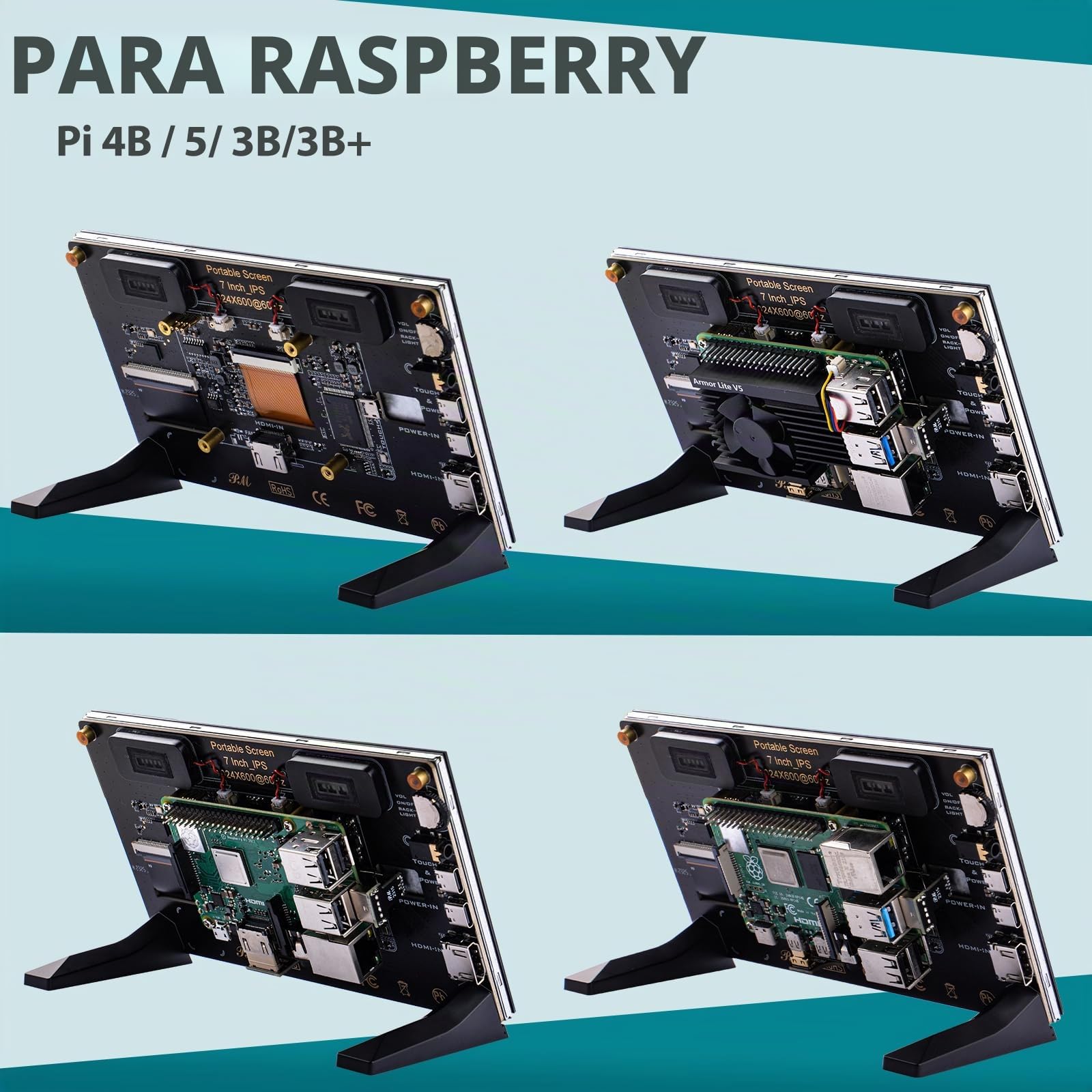 GeeekPi Pantalla Táctil Capacitiva de 7 Pulgadas para Raspberry Pi, Monitor HDMI IPS 1024X600 con Altavoz Dual, Compatible con Raspberry Pi 5/4B/3B+/3B/B+, con Orificios de Montaje