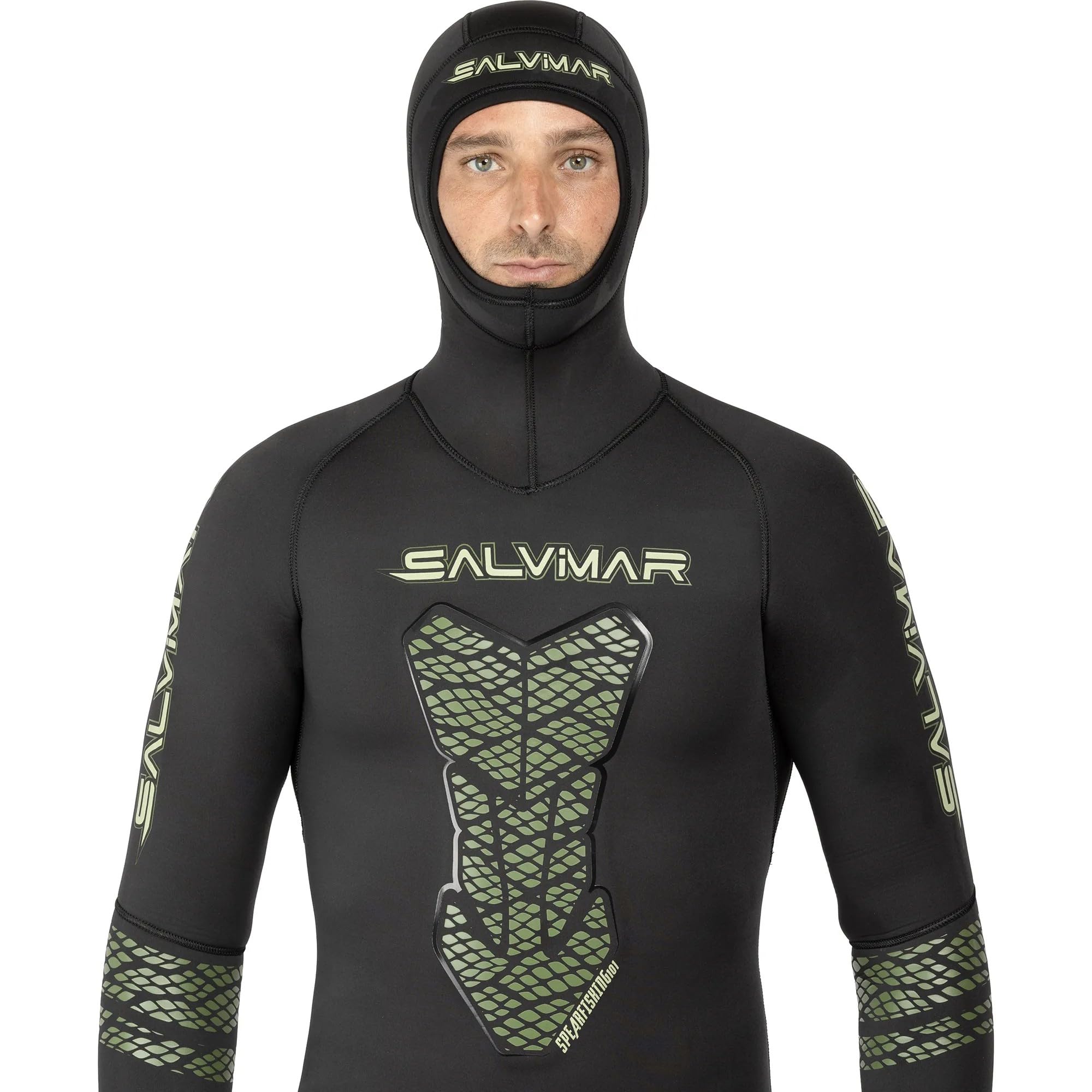 SALVIMAR Spearfishing Combinaison de pêche sous-Marine pour Hommes, Noir avec Inserts Vert Militaire, XL