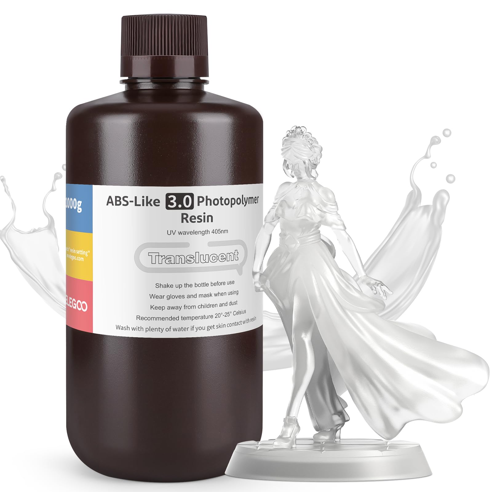 ELEGOO ABS-Like Resin 3.0, Photopolymer Resin UV Curing 405nm, Upgraded ABS 3D Printing Resin, Higher Precision, Lower Shrinkage 3D Resin for LCD/MSLA