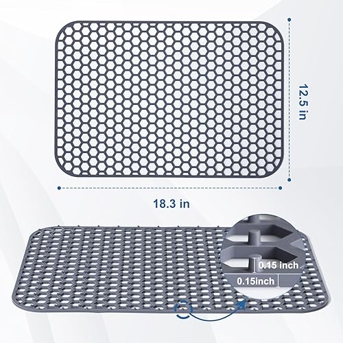 Miniatura 53 de Paquete de 2 tapetes de silicona para fregadero de 13.58 x 11.6 pulgadas, protectores para fregadero de cocina con drenaje central, rejilla Gris