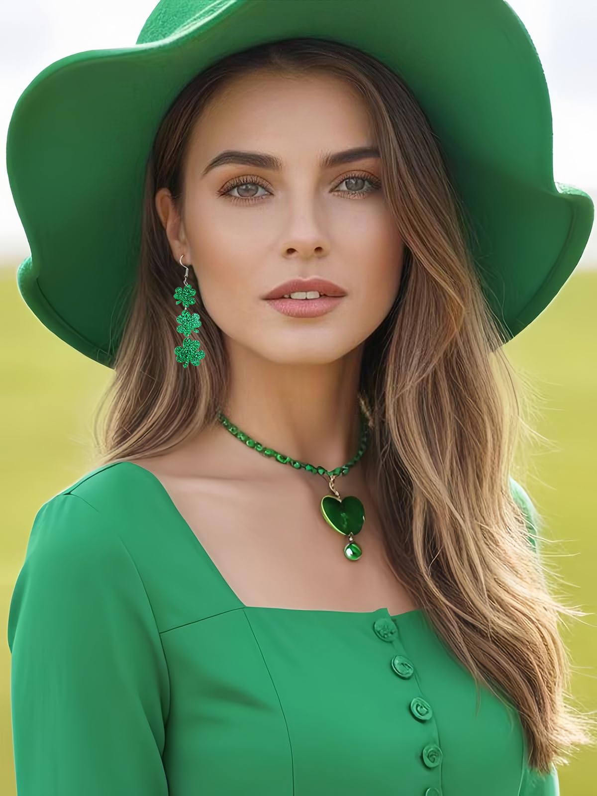 St. Patrick's Day Green Shamrocks Clover Earrings for Women,Good Luck Dangling Earrings,Irish St. Patrick's Day Decorations Accessories. - 5
