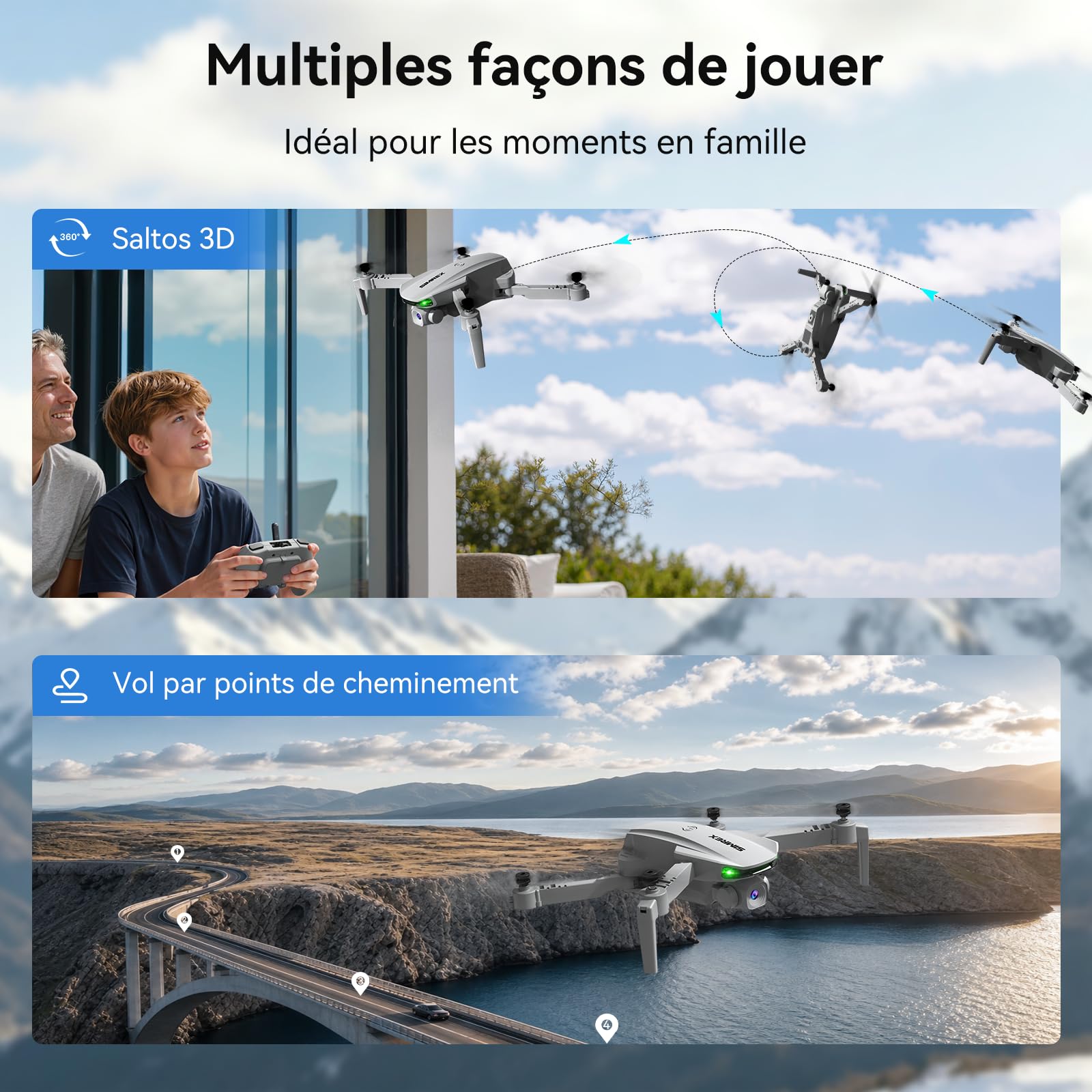SIMREX Drone avec caméra 1080p pour enfants et adultes (gris)
