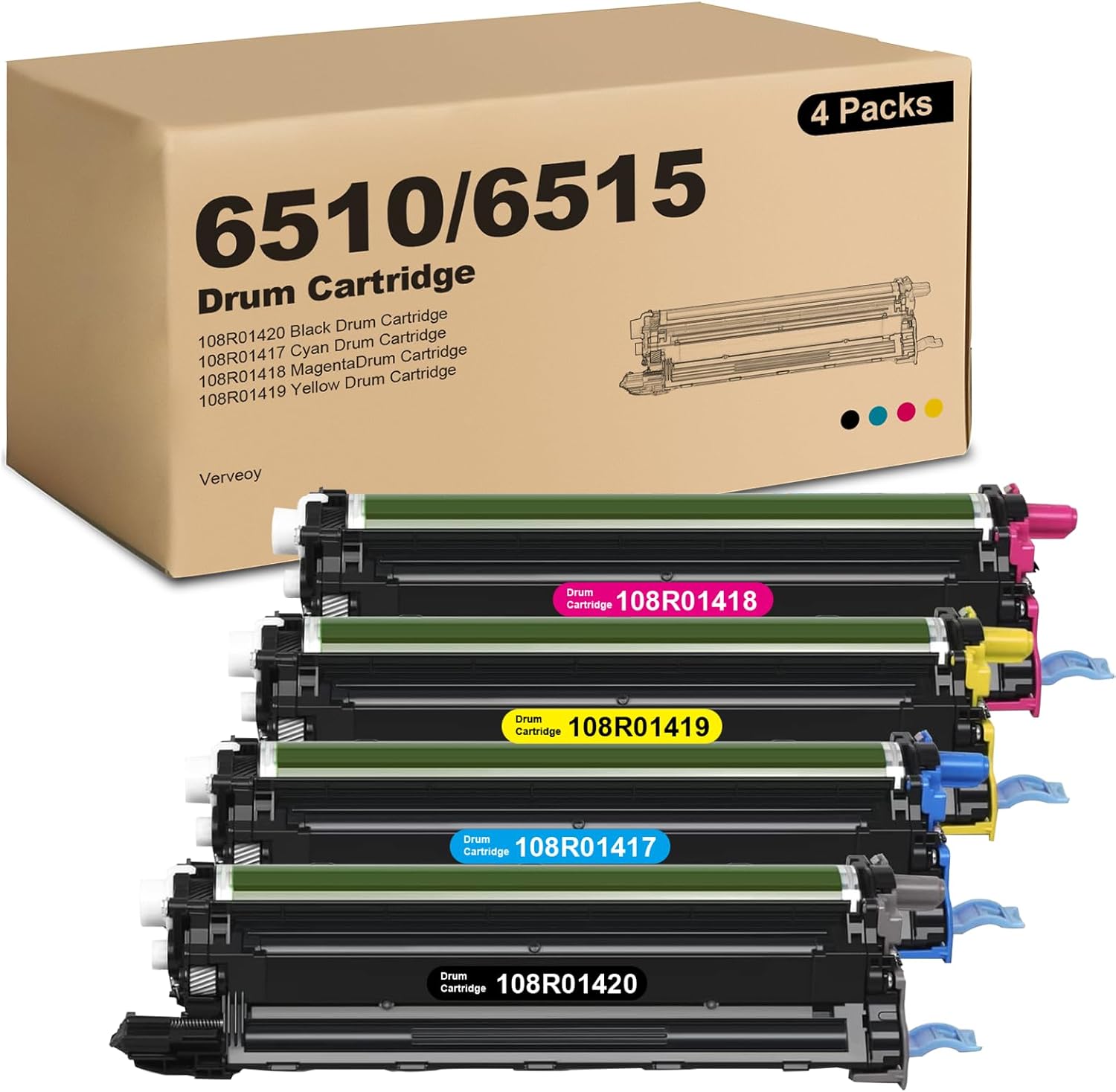 Phaser 6510 WorkCentre 6515 High Capacity Drum Unit Replacement for Xerox 108R01420 108R01419 108R01417 108R01418 Drum for Phaser 6510 6510N WorkCentre 6515 6515N 6515DN Printer (4-Pack, 48K Pages)