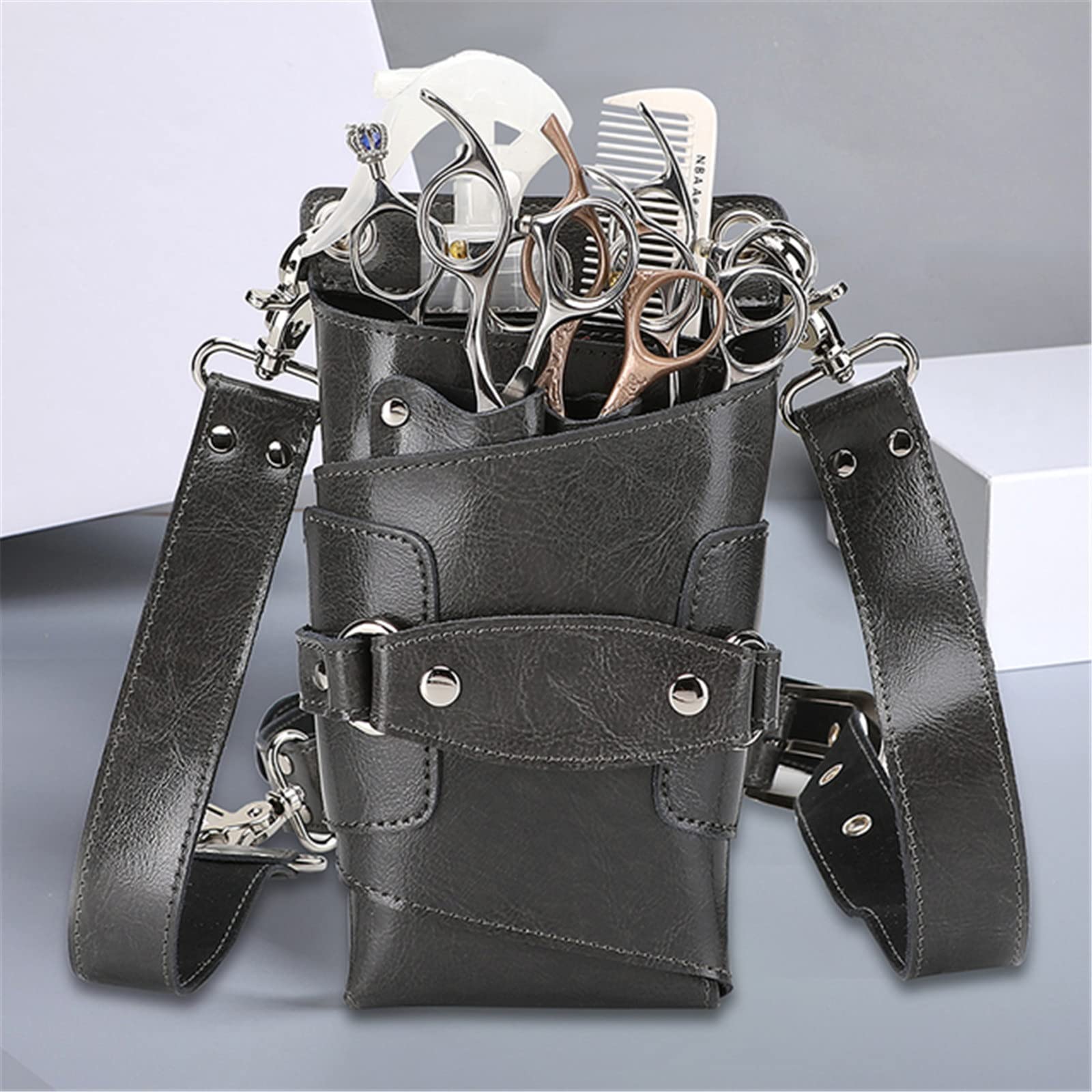 FDEFIRTFG Hairdressing Tool Belt Bag, Scissor Pouch Leather Hairdressing Holster Tools Bag for Hairdressers(Green)