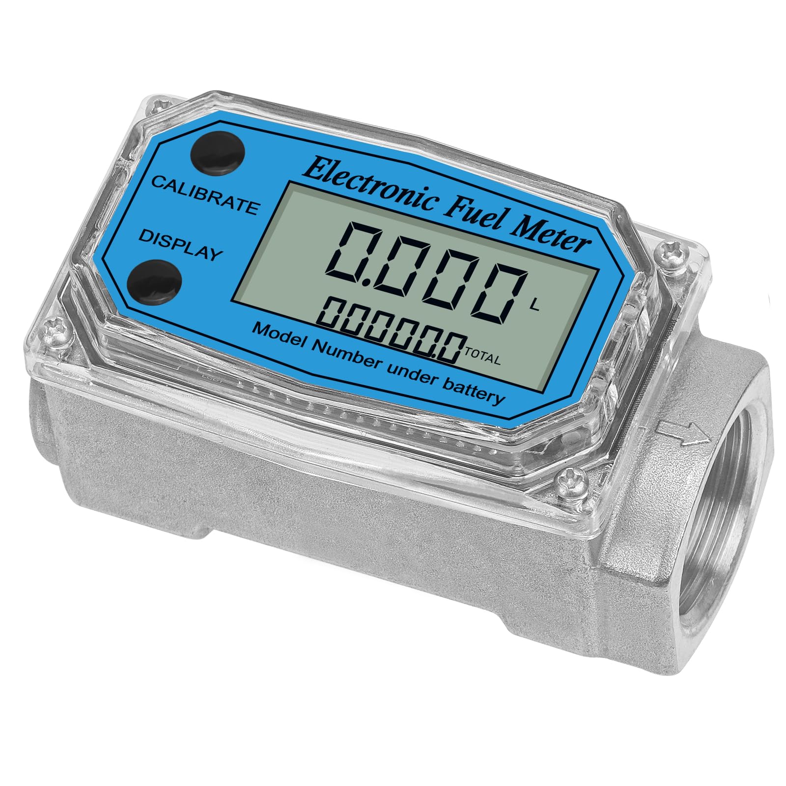 3/4" Digital Water Meter and Fuel Meter Diesel Meter - NPT Thread Flowmeter (0.8-13.2 GPM) for Diesel, Gasoline, Kerosene, Oil, Water - Supports Gallon, Liter, m³