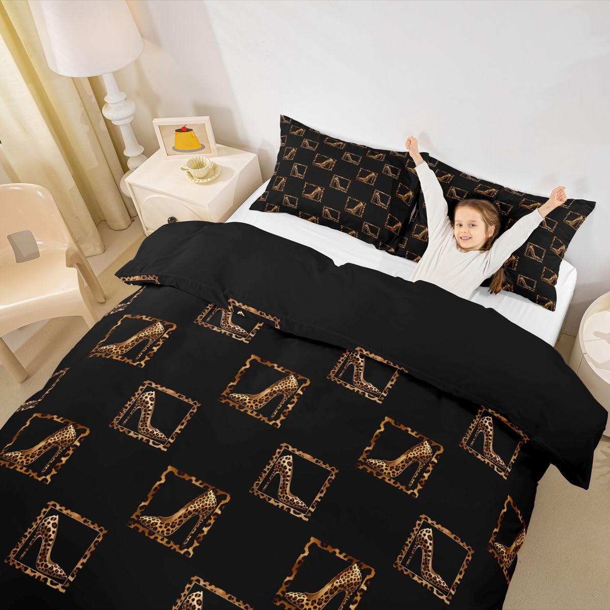 Homewish Leopard Print Super King poszewka na kołdrę nowoczesny nadruk zwierzęcy zestaw pościeli dla dorosłych nastolatków kobiet luksusowe urocze wysokie obcasy poszewka na kołdrę geometryczna siatka