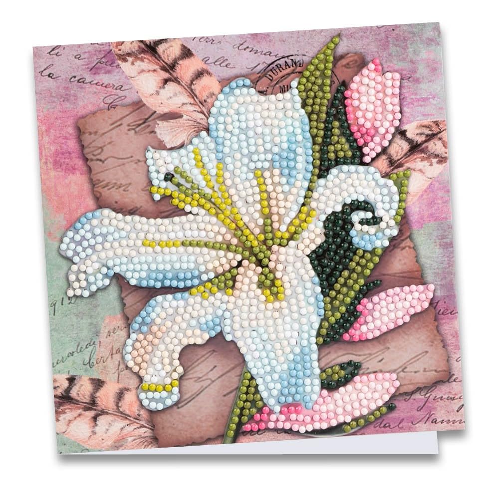 Ideen Mit Herz White Lily And Feathers Diamond Painting Greeting Card | 16Cm X 16Cm | 370Gsm | Includes Envelope & Tools (White Lily & Feathers)