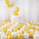 50 Pcs Gold White Metallic Chrome Balloons for Birthday Decoration Items Anniversary Baby Shower Adults men women Year With Latex Transparent Metallic Balloon Happy Birthday Decorations Set Kit Combo gallery image