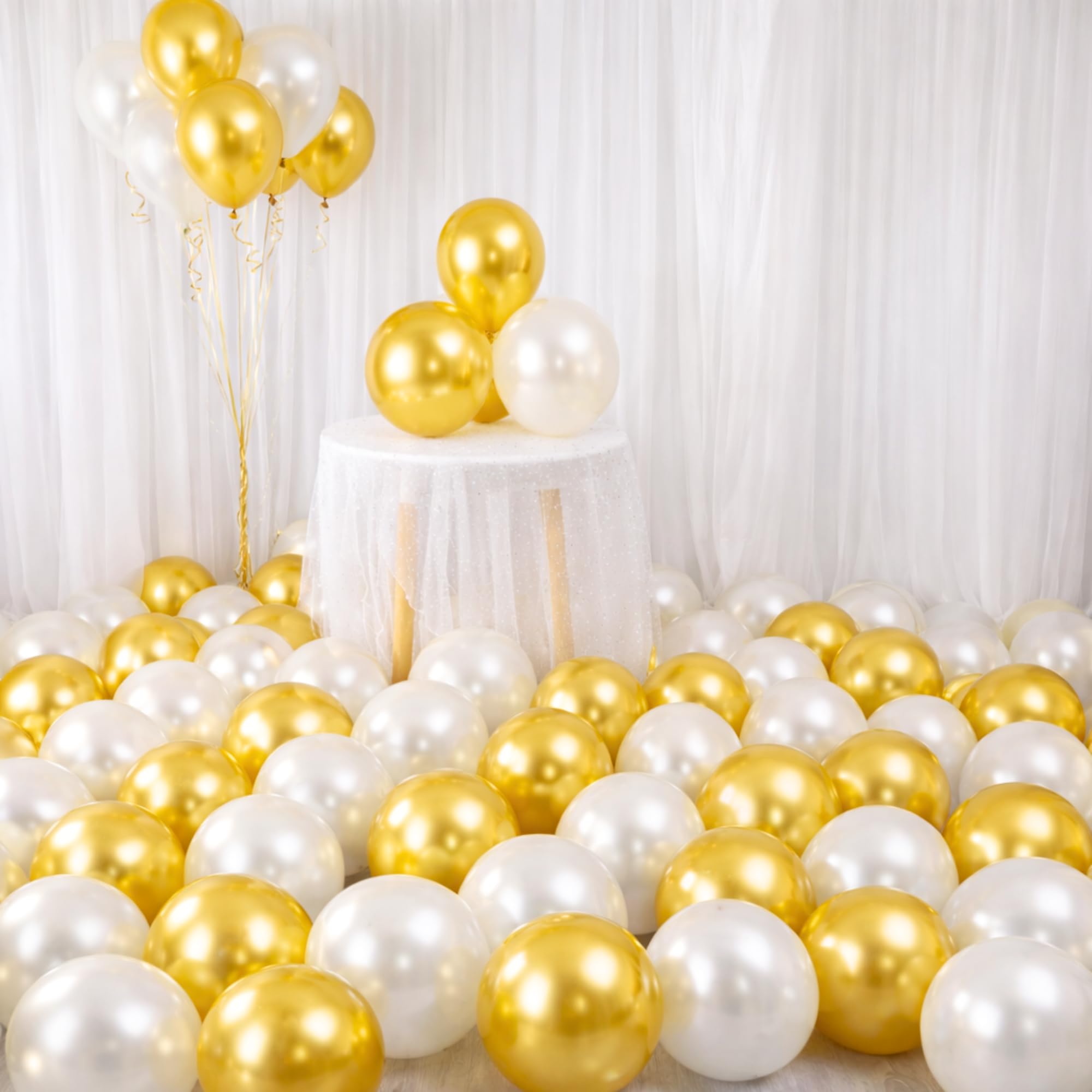 50 Pcs Gold White Metallic Chrome Balloons for Birthday Decoration Items Anniversary Baby Shower Adults men women Year With Latex Transparent Metallic Balloon Happy Birthday Decorations Set Kit Combo-image-22