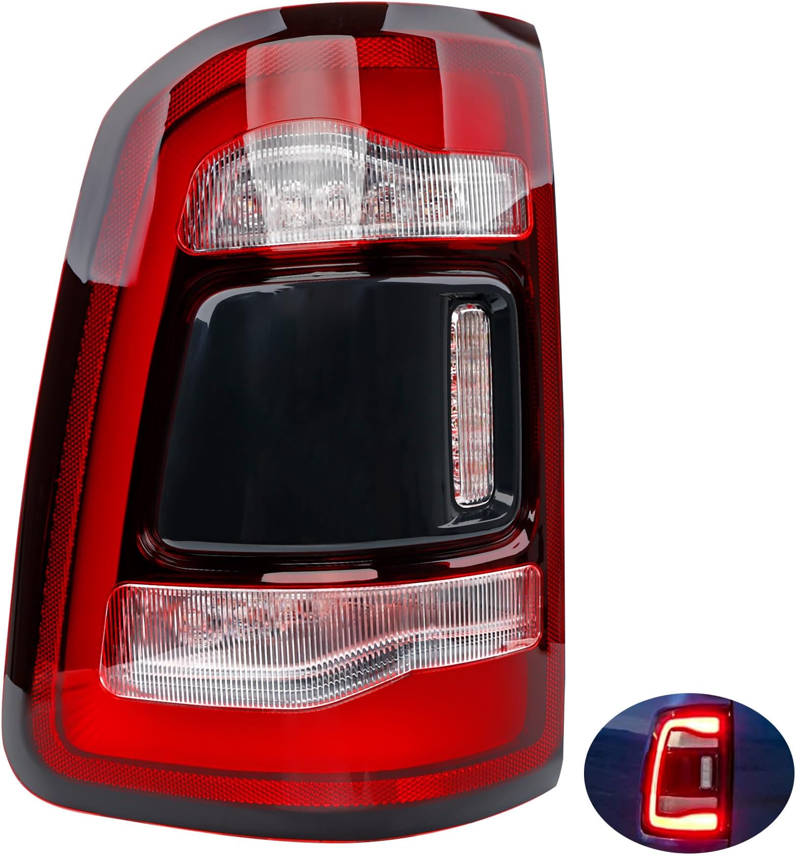 Full LED Taillamps, Compatible with 2019-2022 Ram 1500, Replace 55112993AB 55112993AC 55112993AD Led Driving Reverse Lights Brake Turn Signal Lighting Rear Left Driver Side Tail Lamps Assembly