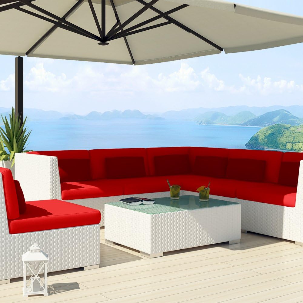 Uduka Outdoor Sectional Patio Furniture White Wicker Sofa