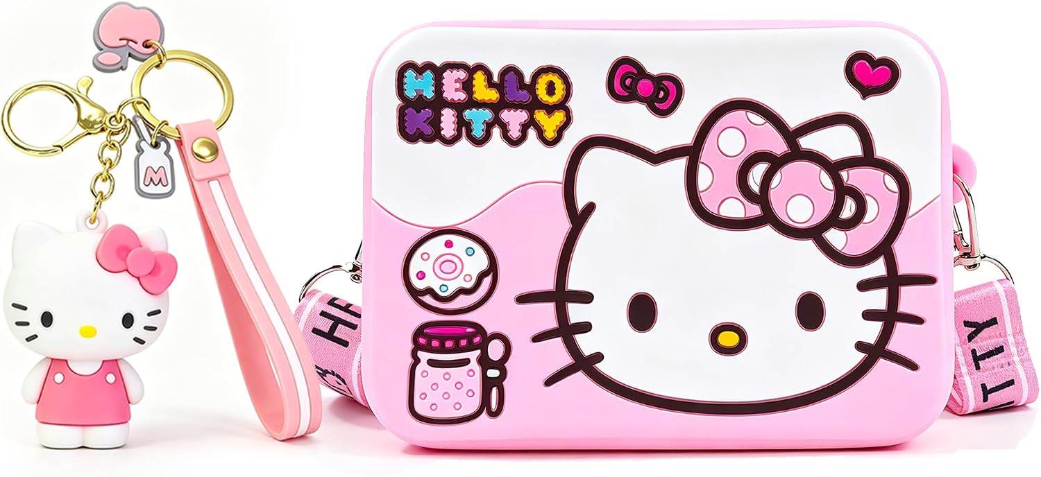 2Pcs Kawaii Pink Crossbody Bags, With Adjustable Shoulder Strap Cartoon Small Shoulder Bag, Coin Purse Accessories Money Bag for Birthday Gift