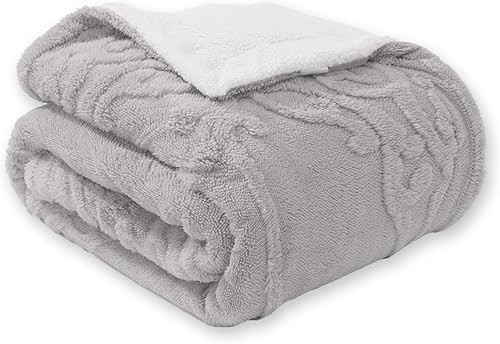 Miniatura 1 de Amélie Home Manta Sherpa para sofá, patrón jacquard 3D damasco y reverso de sherpa suave, manta decorativa de forro polar grueso y cálido para sofá