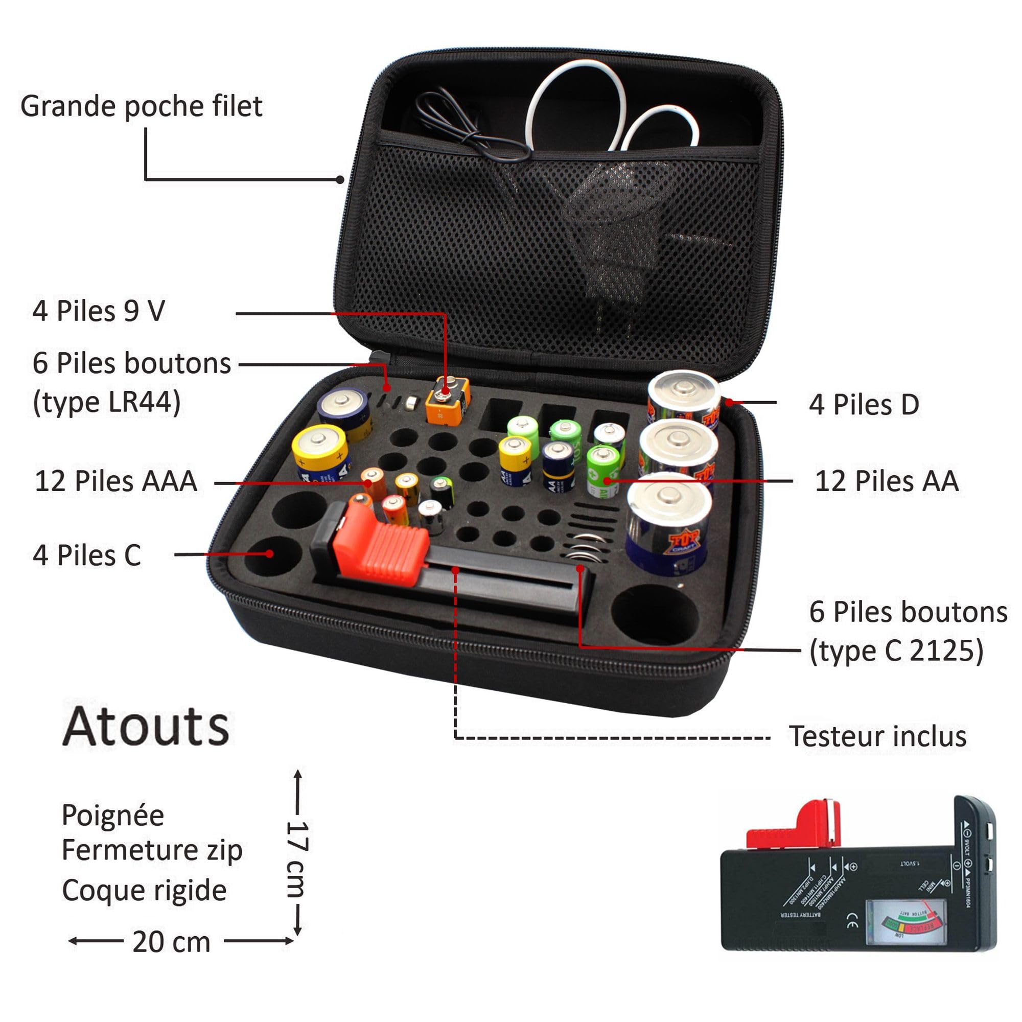 AKIELO Battery Storage Case (Core Edition – Holds 90 ) With Battery Tester Included – Clutter-Free Battery Organiser Storage Case Holder – Batteries