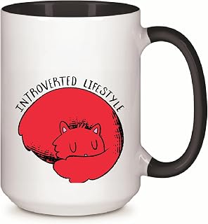 Introverted Cat Gift Illustration of Cat Sleeping for Pet Lovers 11oz 15oz Inner Color Accent Mug