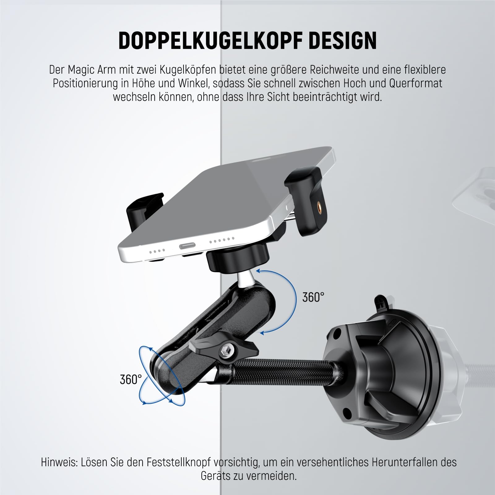 Neewer Auto Handyhalterung 360° drehbare Vakuum Saugnapf Handyhalter aus Metall mit Verlängertem Magic Arm kompatibel mit iPhone Samsung – Bild 3