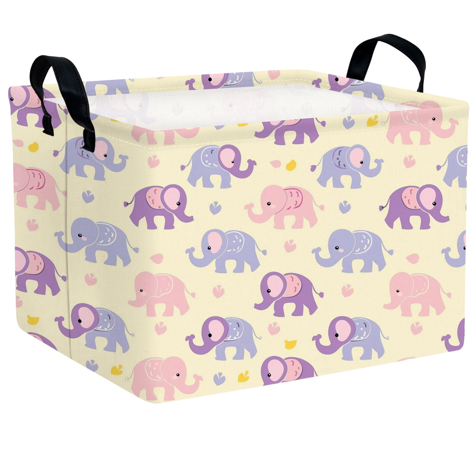 Kid Cute Rectangle Storage Basket Baby Toy Clothes Storage Bin Nursery Playroom Bedroom Decor Basket (Pink&amp;Purple Elephant)