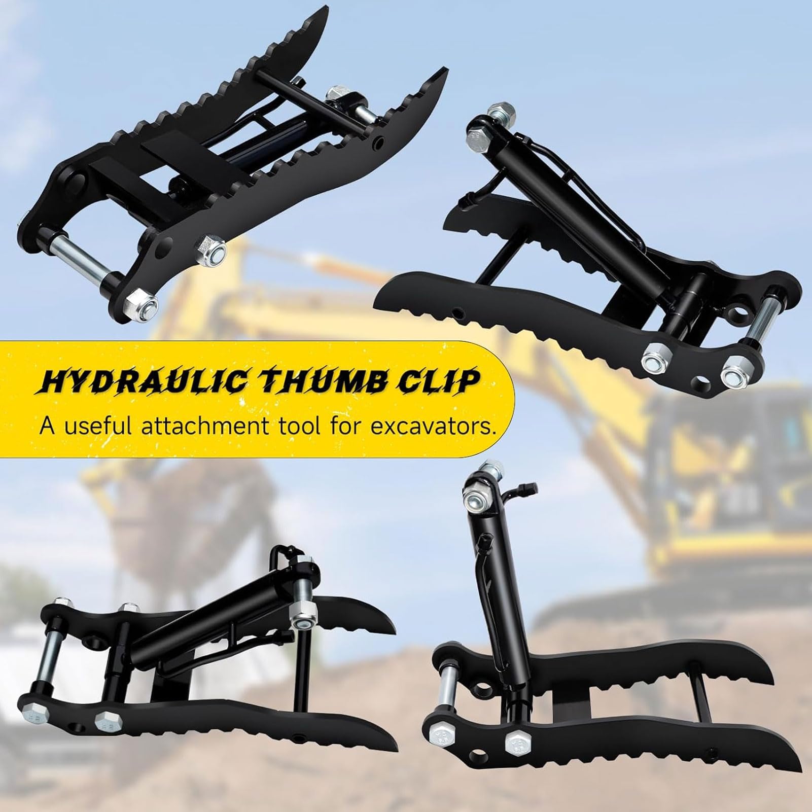 Eujgoov Mini Excavador de Pulgar Hidráulico Clip de Acero MN Accesorio de Acero un Orificio con Mangueras Hidráulicas M14 para el Manejo de Materiales