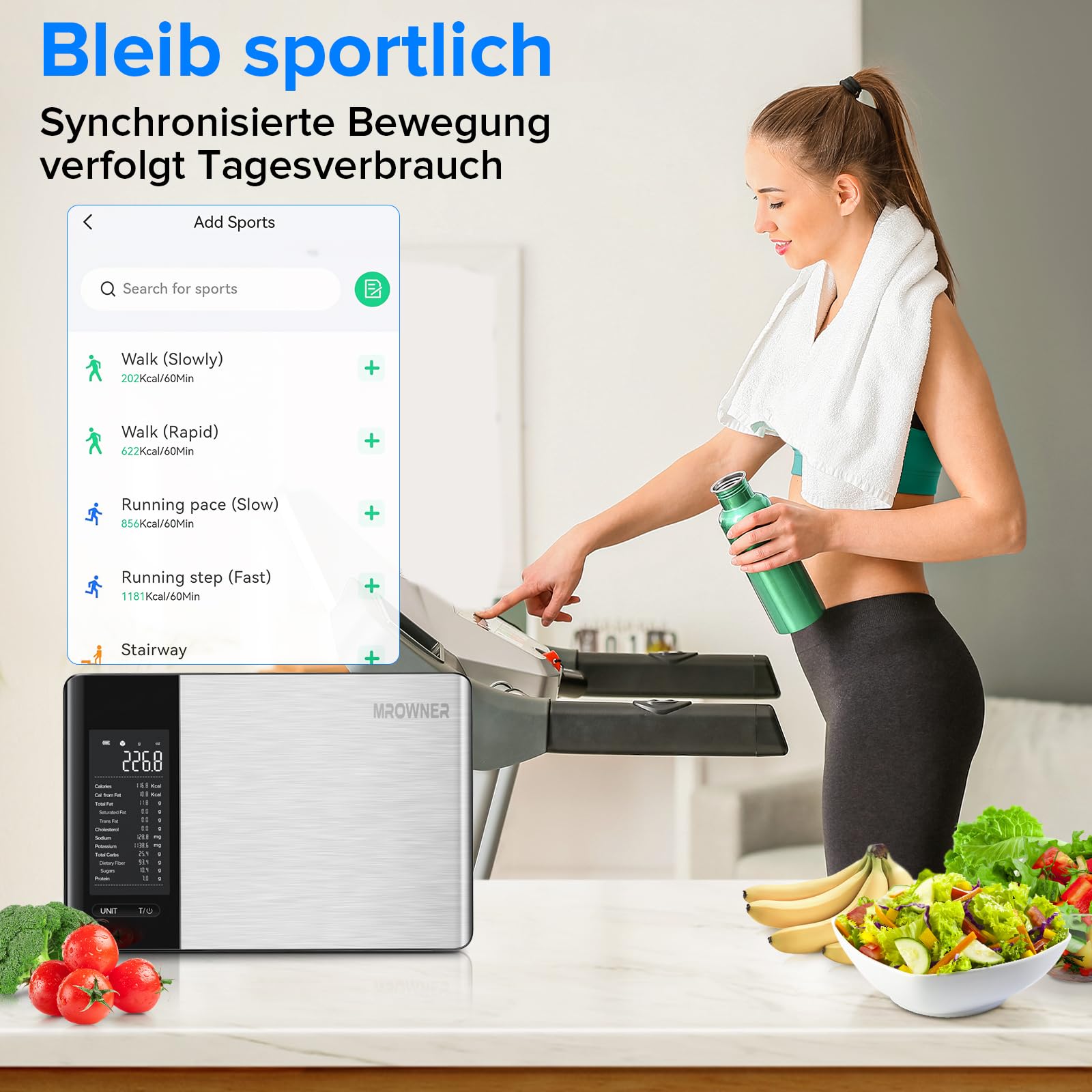Belife Küchenwaage digital mit Nährwertberechnung, Ernährungswaage App verfolgt 19 Nährstoffe, Kaloriendatenanalyse, Edelstahl-Ernährungswaage, Lebensmittelwaage geeignet für Gewichtsverlust, 5KG-1g