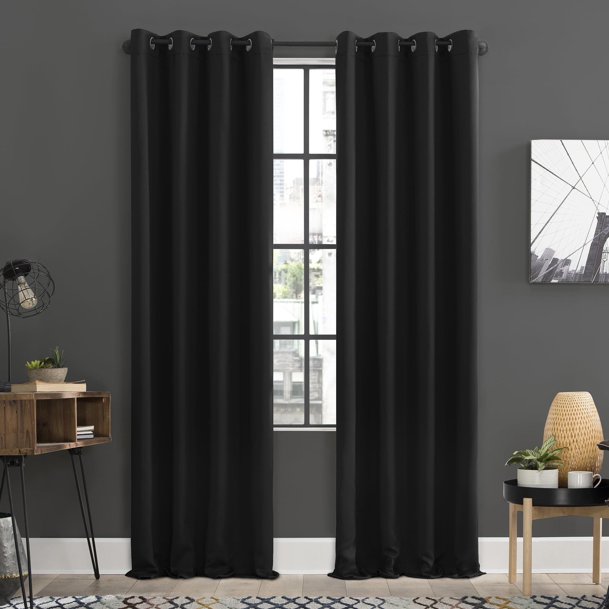 Sun Zero Soho 2-pack Energy Efficient Blackout Grommet Curtain Panel Pair, 54" x 63", Black — image 1