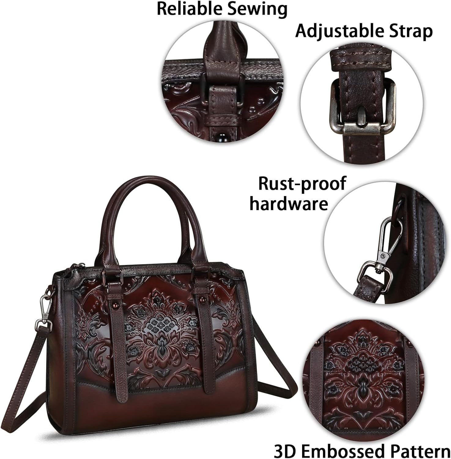 Genuine Leather Satchel for Women Embossed Leather Top Handle Bags Handmade Purse Vintage Crossbody Handbags Hobo Bag