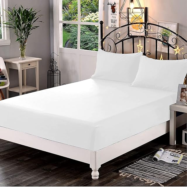 100% Egyptian Cotton Fitted Sheet, 400 Thread Count 30cm Deep Fitted Sheet White, Luxury & Ultra Soft Bedding Extra Deep Fitted Sheet - Fits Mattress Up to 12" Deep Pocket (4FT - Small Double, White)