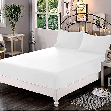 100% Egyptian Cotton Fitted Sheet, 400 Thread Count 30cm Deep Sheet White, Luxury & Ultra Soft Bedding Extra Deep Fitted Sheet - Fits Mattress Up to 12" Deep Pocket 4FT - Small Double, White