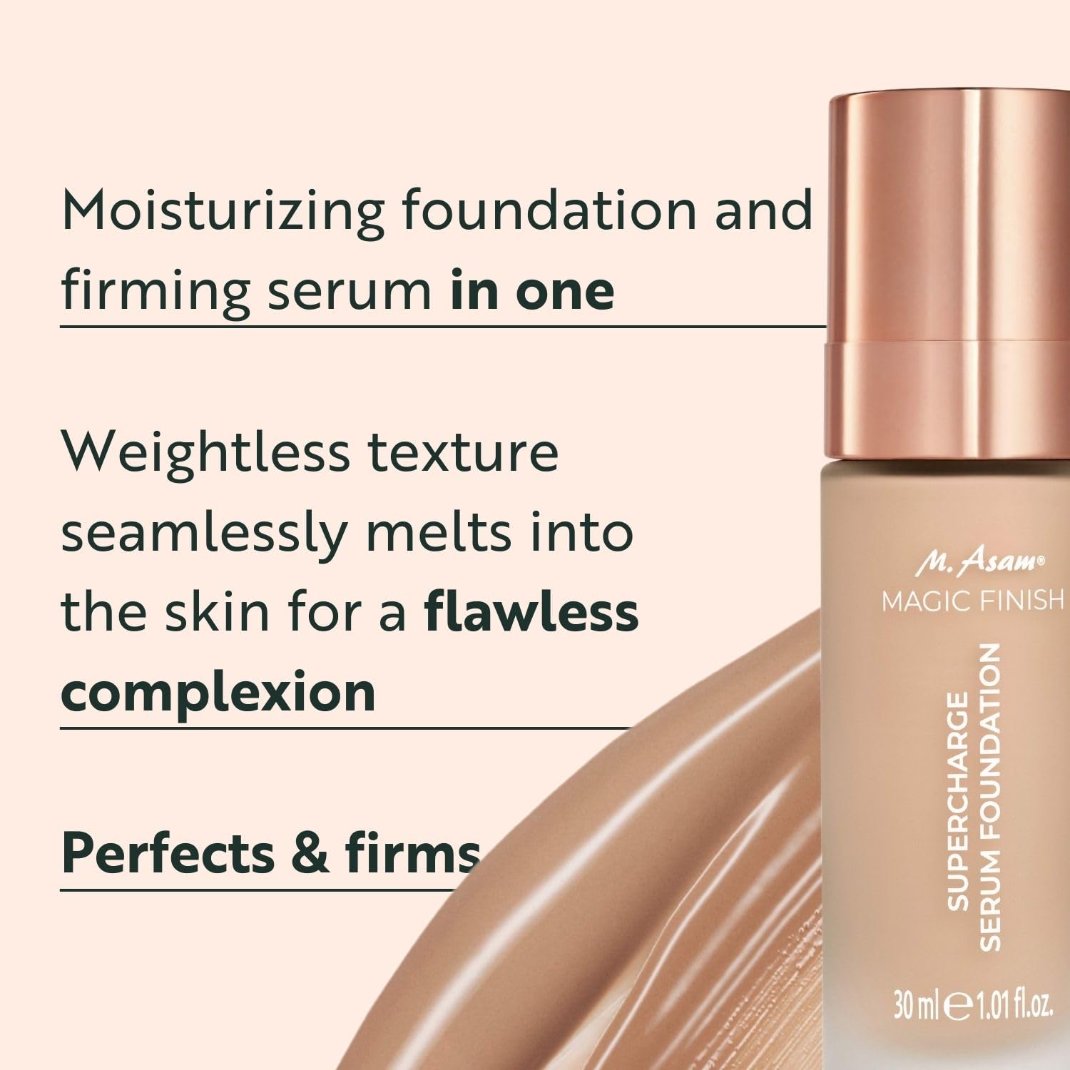M. Asam Magic Finish Supercharge Siero Fondotinta Cool Honey (1,01 Fl Oz) | Siero viso idratante e rassodante in uno, crema CC anti-età con copertura ottimale e acido ialuronico