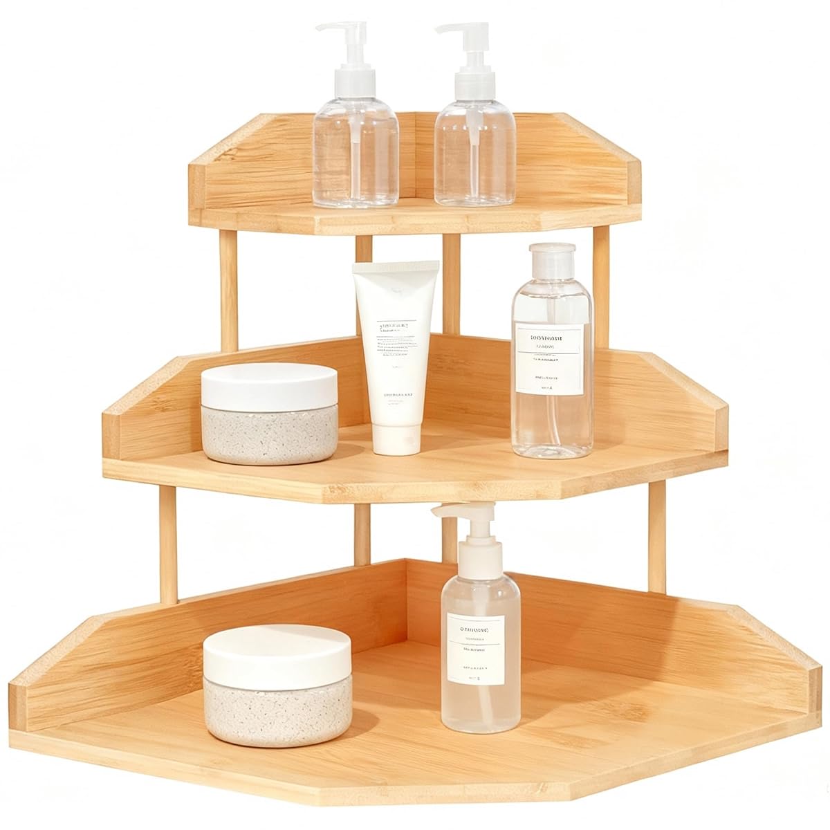 Bamboo Spice Rack Corner Shelves-3 tier Standing pantry Shelf for kitchen