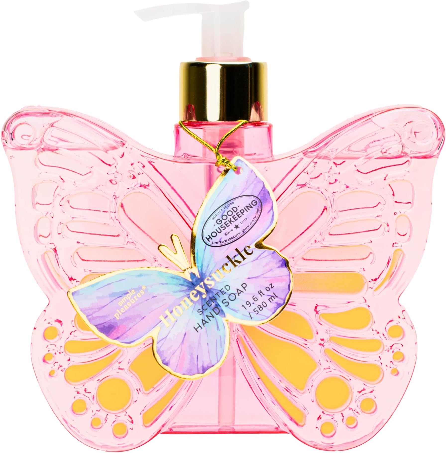 Simple Pleasures Plastic Soap Dispenser, Simple Delights with Scented Liquid Soap, Refillable Soap Dispenser for Kitchen and Bathroom (Pink Butterfly) 500ml