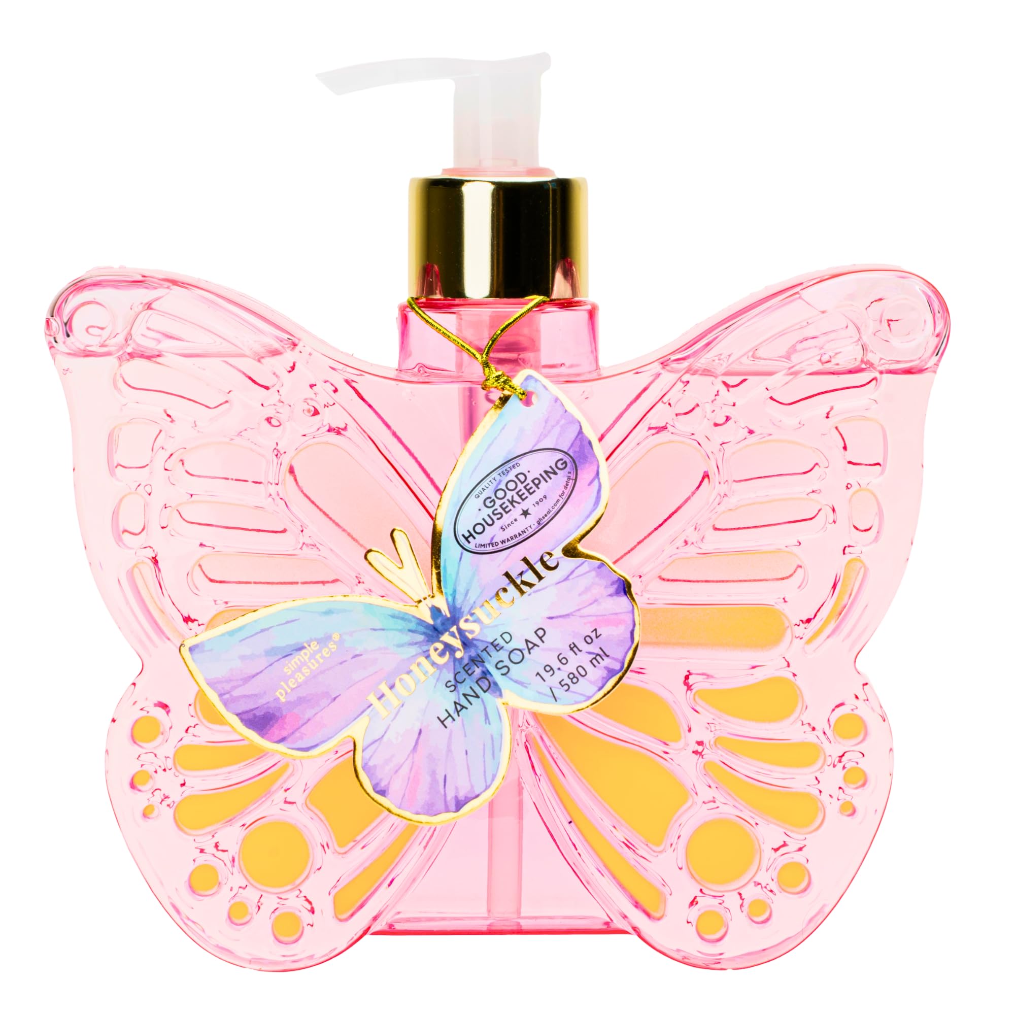 Simple Pleasures Plastic Soap Dispenser, Simple Delights with Scented Liquid Soap, Refillable Soap Dispenser for Kitchen and Bathroom (Pink Butterfly) 500ml