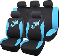 Vista 26 de Flying Banner - Juego completo de fundas para asiento de automóvil Butterfly, estilo universal de moda para mujer, para banco trasero (divisible)