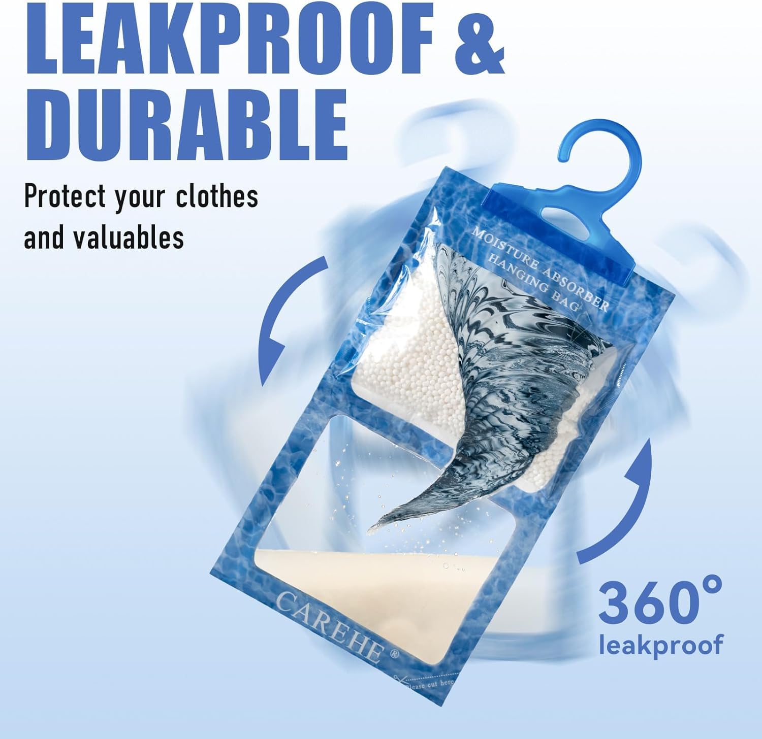 Hanging Moisture Absorbers Bags, Effective Dehumidifiers for Closet, Wardrobe & Bedroom, Absorbs Excess Humidity, Prevents Dampness & Odor, Easy to Use & Long-Lasting Fragrance-Free
