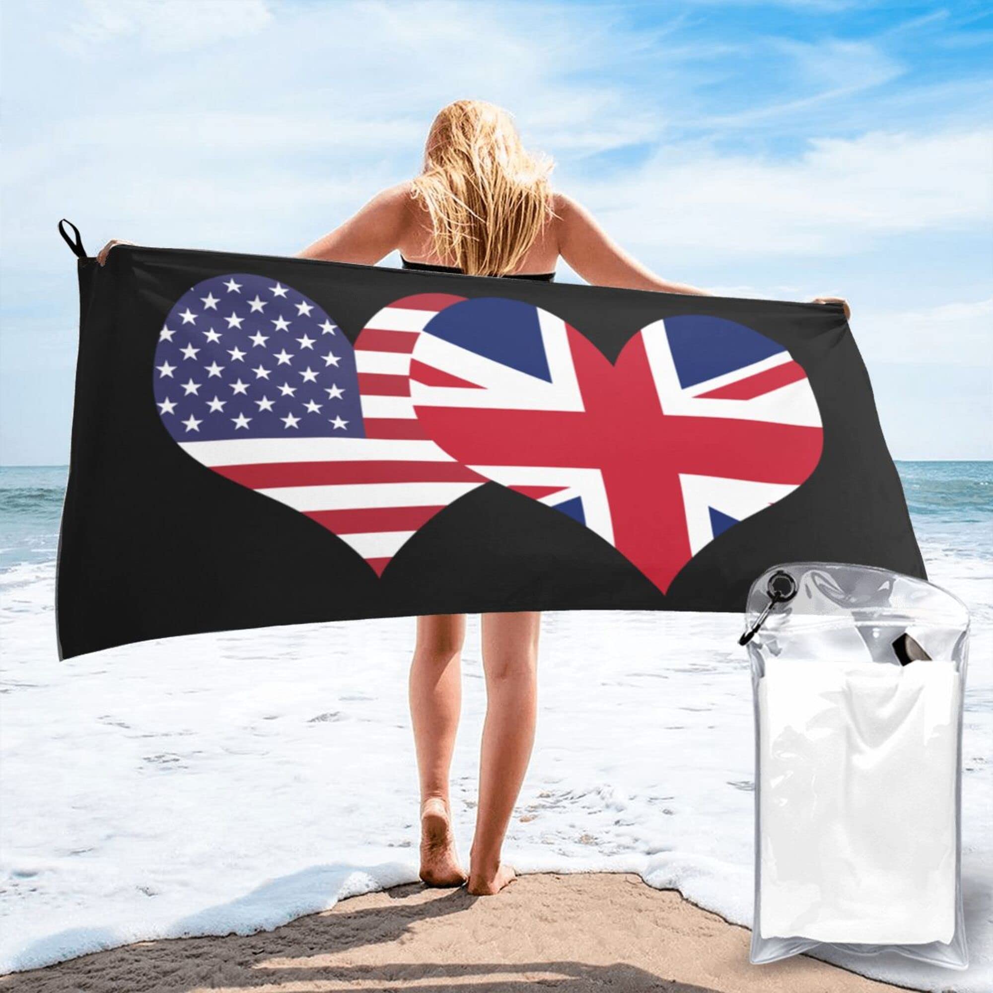 Lsjuee American Flag and British Flag Microfiber Beach Towel-Quick Dry Oversized Towels Blanket for Travel Pool Camping