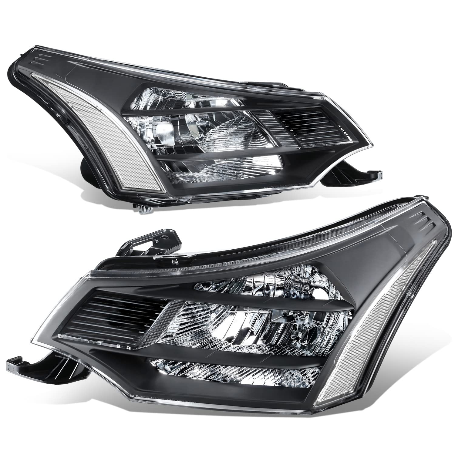 DNA MOTORING HL-OH-FF08-BK-CL1 Pair of Black Housing Clear Reflector Headlights [Compatible with 08-11 Ford Focus Sedan/Coupe]