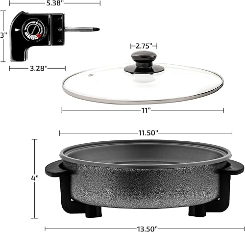 Vista 33 de OVENTE Wok eléctrico con revestimiento antiadherente, sartén de tamaño familiar de 13 pulgadas, potencia de 1400 W, temperatura ajustable, tapa