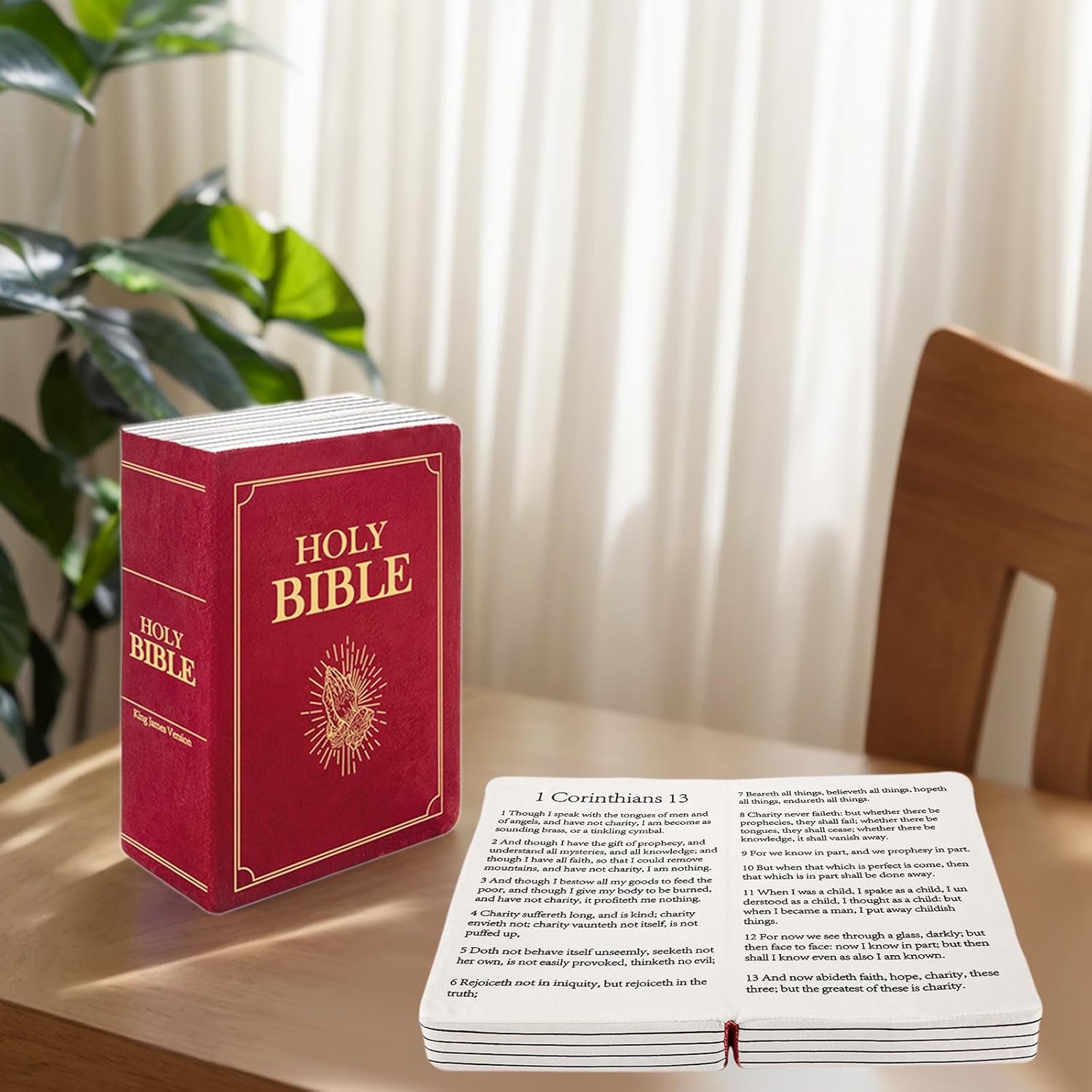Bible Pillow Book Plush That Opens, Christian Holy Bible Stuff Religious Party Favors Gifts, Room Decorative Pillow for Bedroom Living Room (Purple)