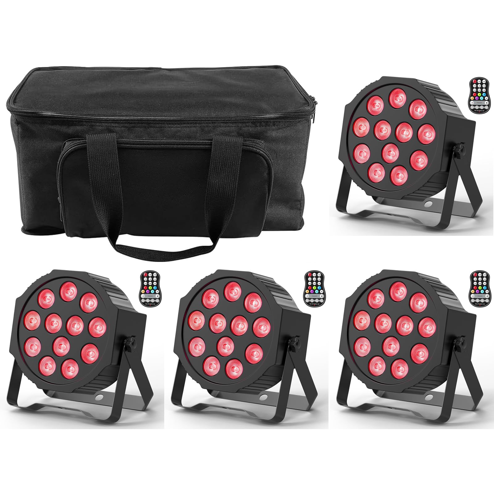4 Piezas RGBW Par LED Batería Recargable con Bolsa, 24W Luz de Escenario Exterior con Control Remoto y Activación de Sonido, Focos Discoteca para Fiesta DJ Bar Boda Navidad