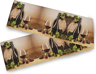 Red Wine Glasses Grape Wooden Keg Table Runner 13x90 inch Double Sided, Long Table Runner Cover for Wedding Kitchen Party Holiday Dining Home Everyday